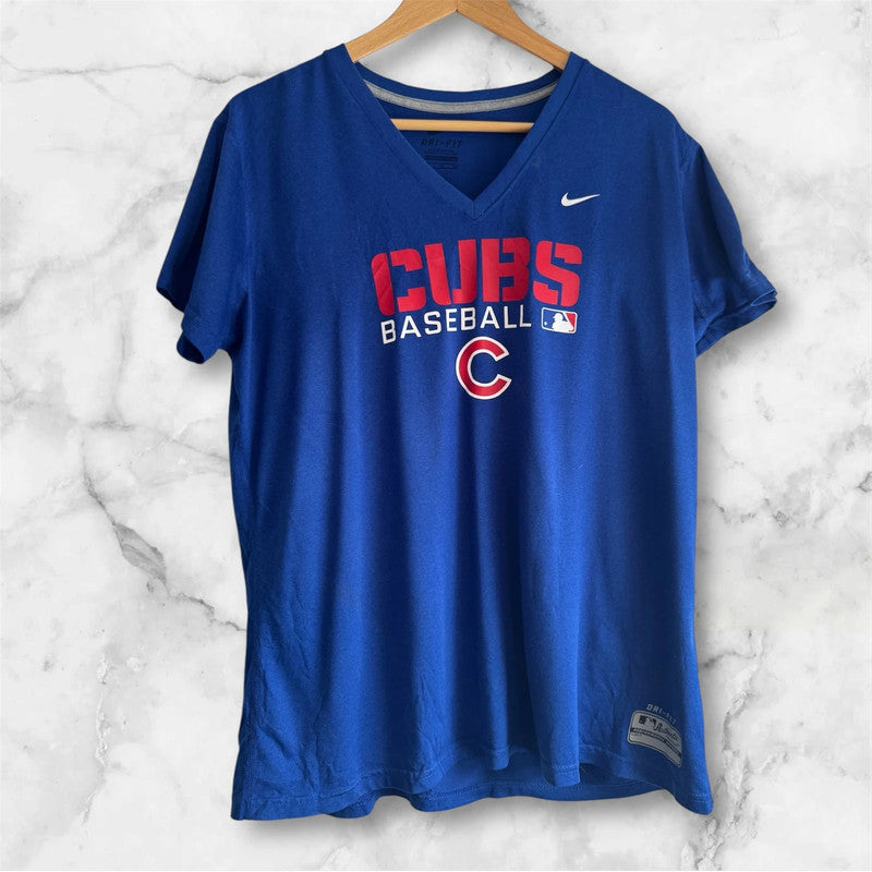 Women’s Blue Nike Chicago Cubs V-Neck Dri-Fit T-Shirt