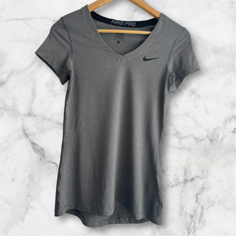 Women’s Grey Nike Pro Dri-Fit Sport Running V-Neck T-Shirt